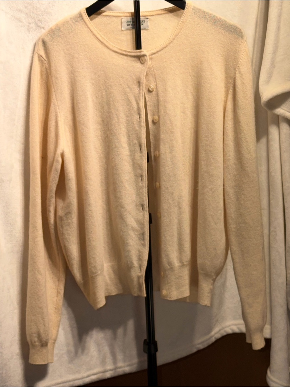 Vintage Late 80’s United Colors Of Benetton Soft Cream Button-Front Cardigan Med